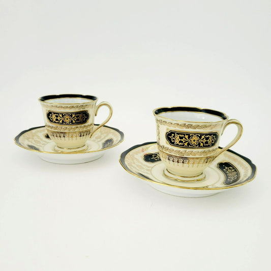 Noritake Art Nouveau Demitasse Cup & Saucer, 2 Sets, c1940s Japan