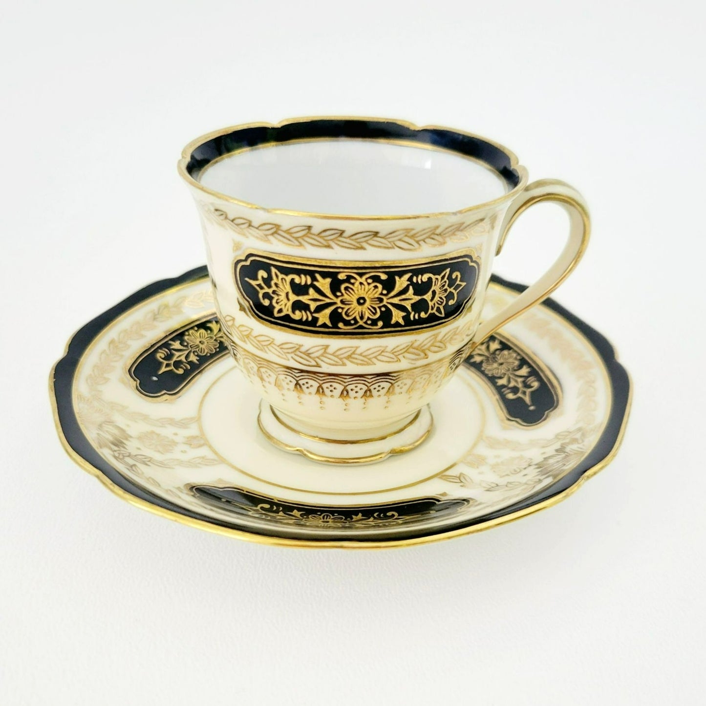 Noritake Art Nouveau Demitasse Cup & Saucer, 2 Sets, c1940s Japan