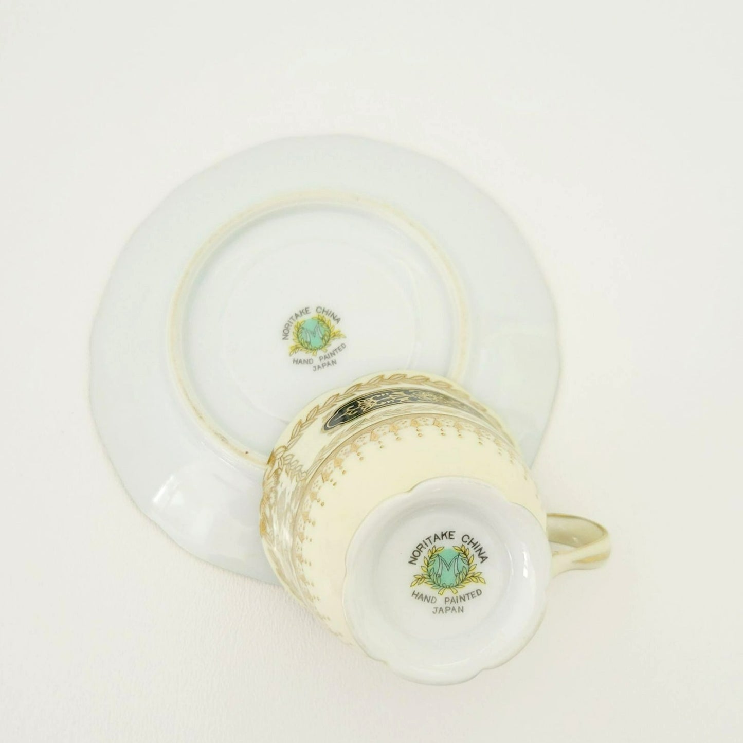 Noritake Art Nouveau Demitasse Cup & Saucer, 2 Sets, c1940s Japan