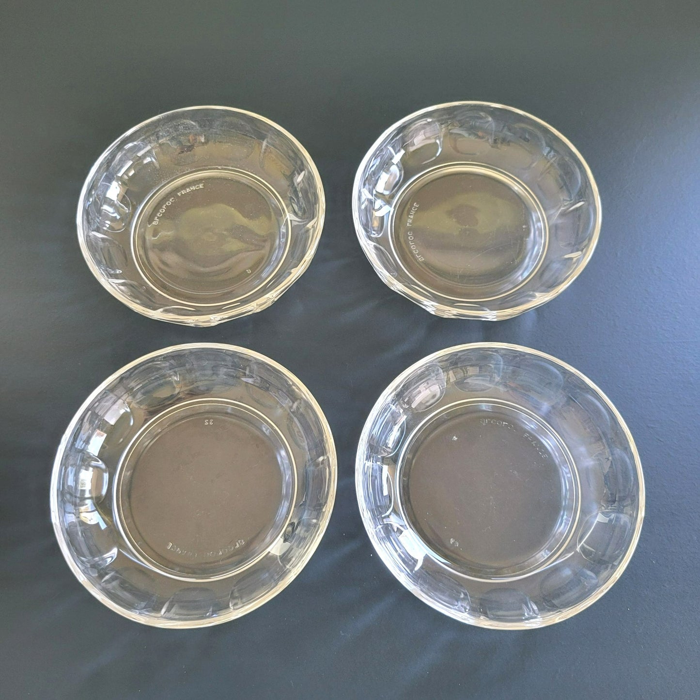 Vintage Arcoroc France Thumbprint Dessert Bowl Set of 4, Individual Small Shallow Salad Bowl Set, Durable Glass Replacement Dishes