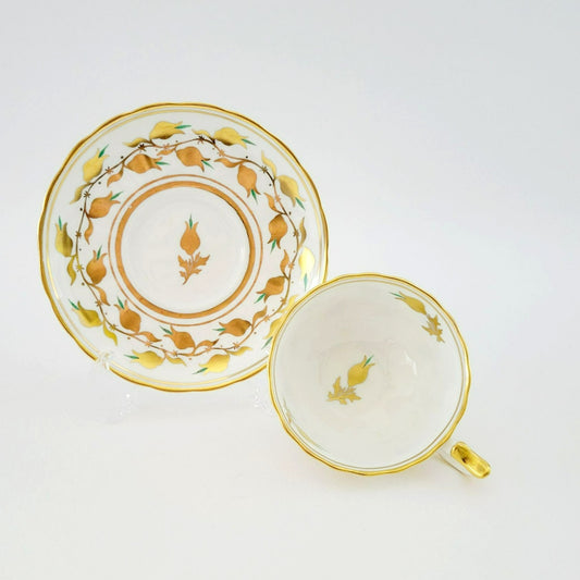 Royal Chelsea Golden Jade Teacup & Saucer with Gold Vines & Flowers, Bone China Made in England
