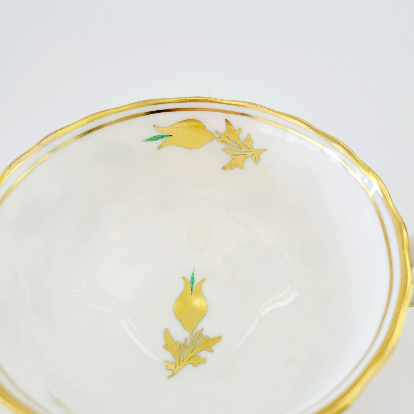 Royal Chelsea Golden Jade Teacup & Saucer with Gold Vines & Flowers, Bone China Made in England
