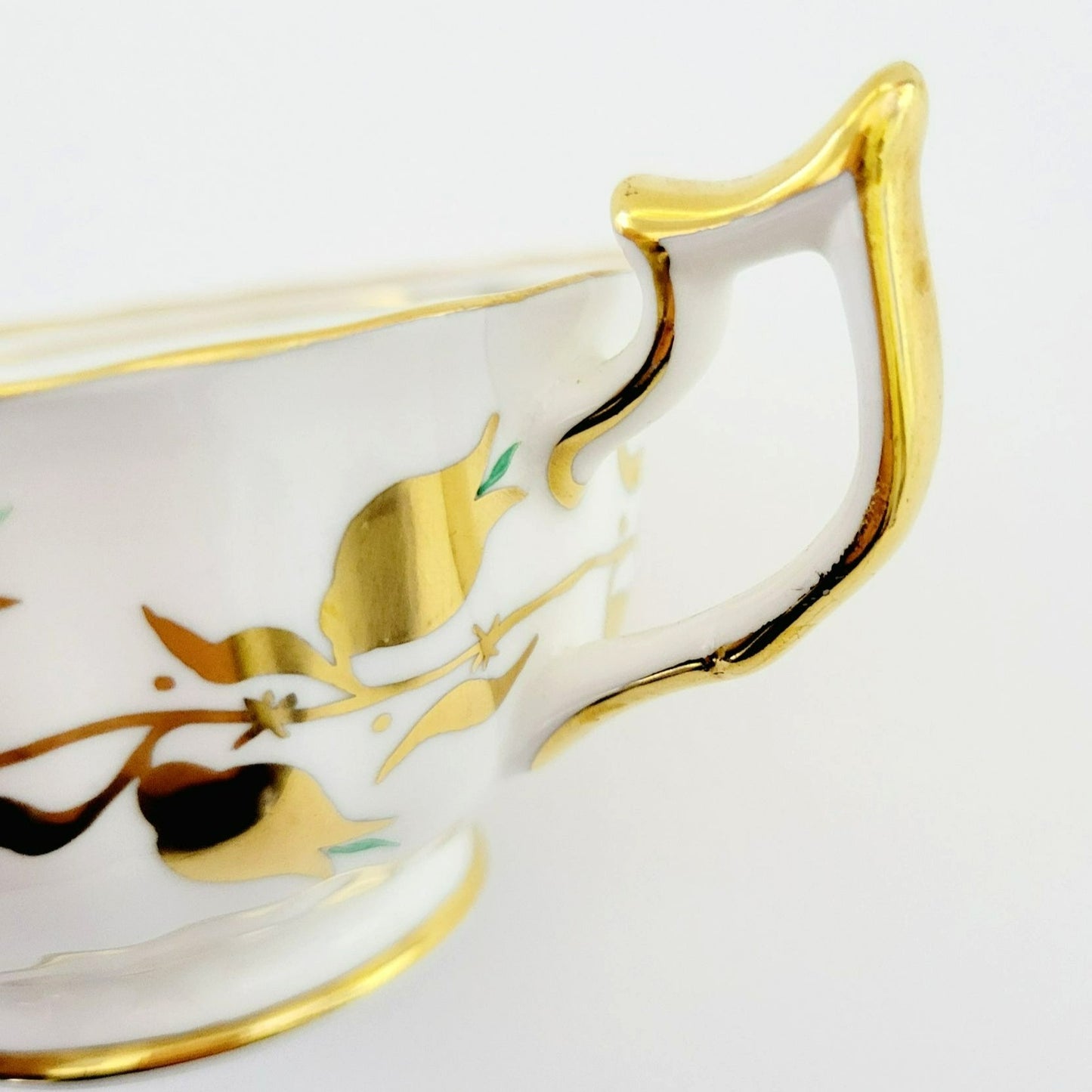 Royal Chelsea Golden Jade Teacup & Saucer with Gold Vines & Flowers, Bone China Made in England