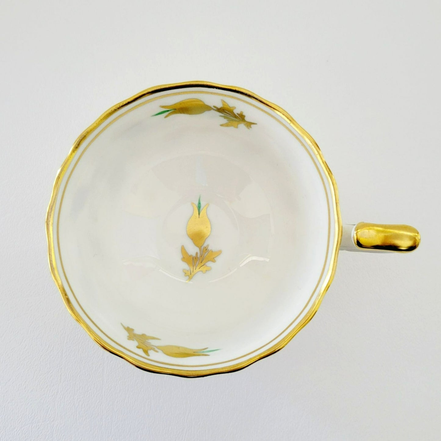 Royal Chelsea Golden Jade Teacup & Saucer with Gold Vines & Flowers, Bone China Made in England