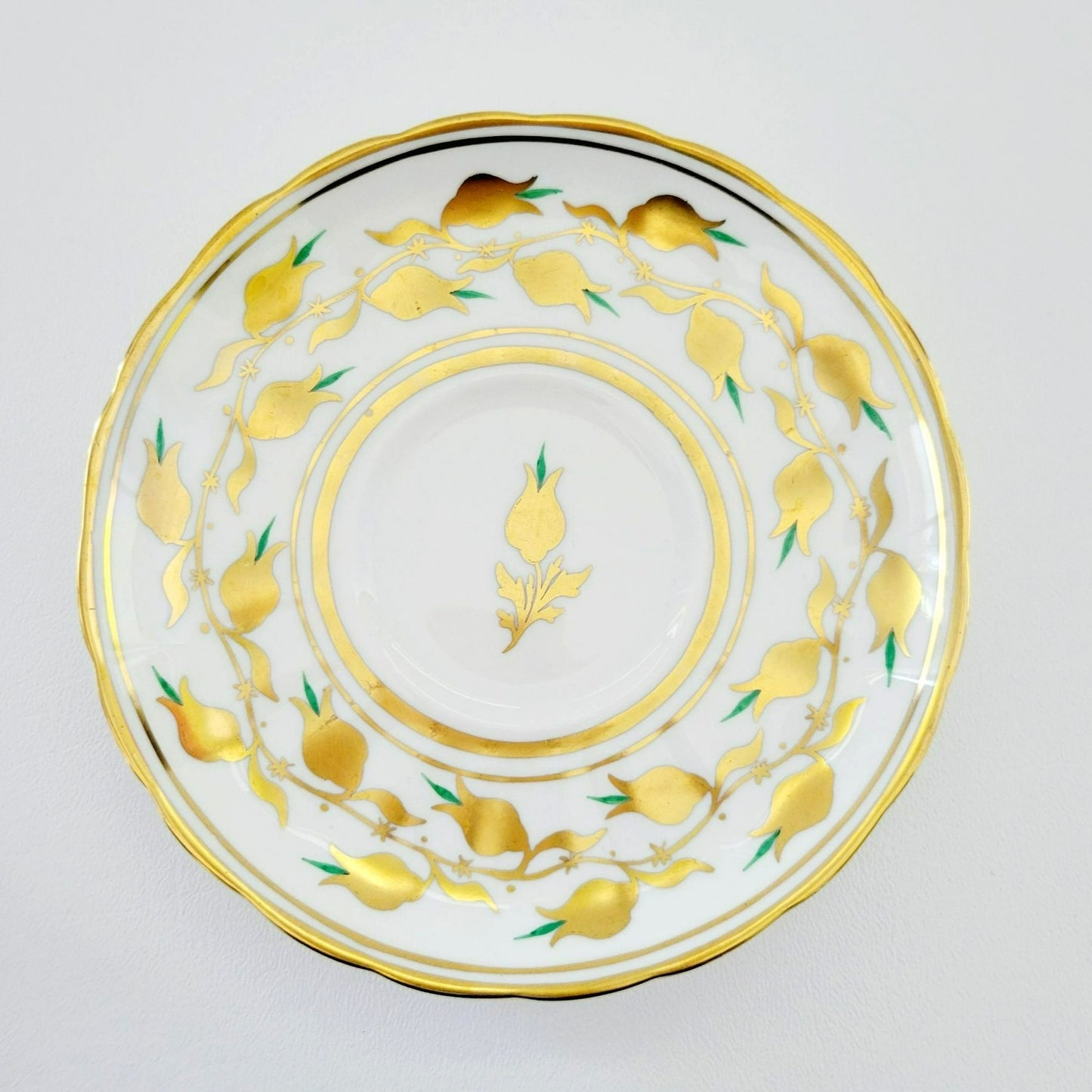 Royal Chelsea Golden Jade Teacup & Saucer with Gold Vines & Flowers, Bone China Made in England