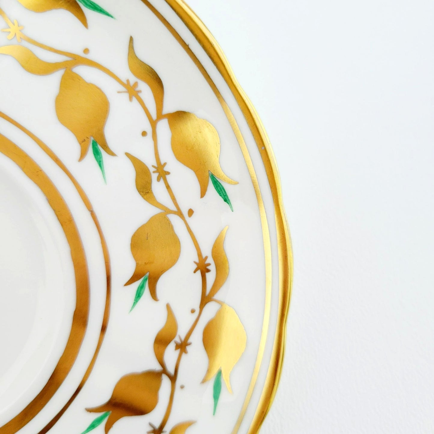 Royal Chelsea Golden Jade Teacup & Saucer with Gold Vines & Flowers, Bone China Made in England