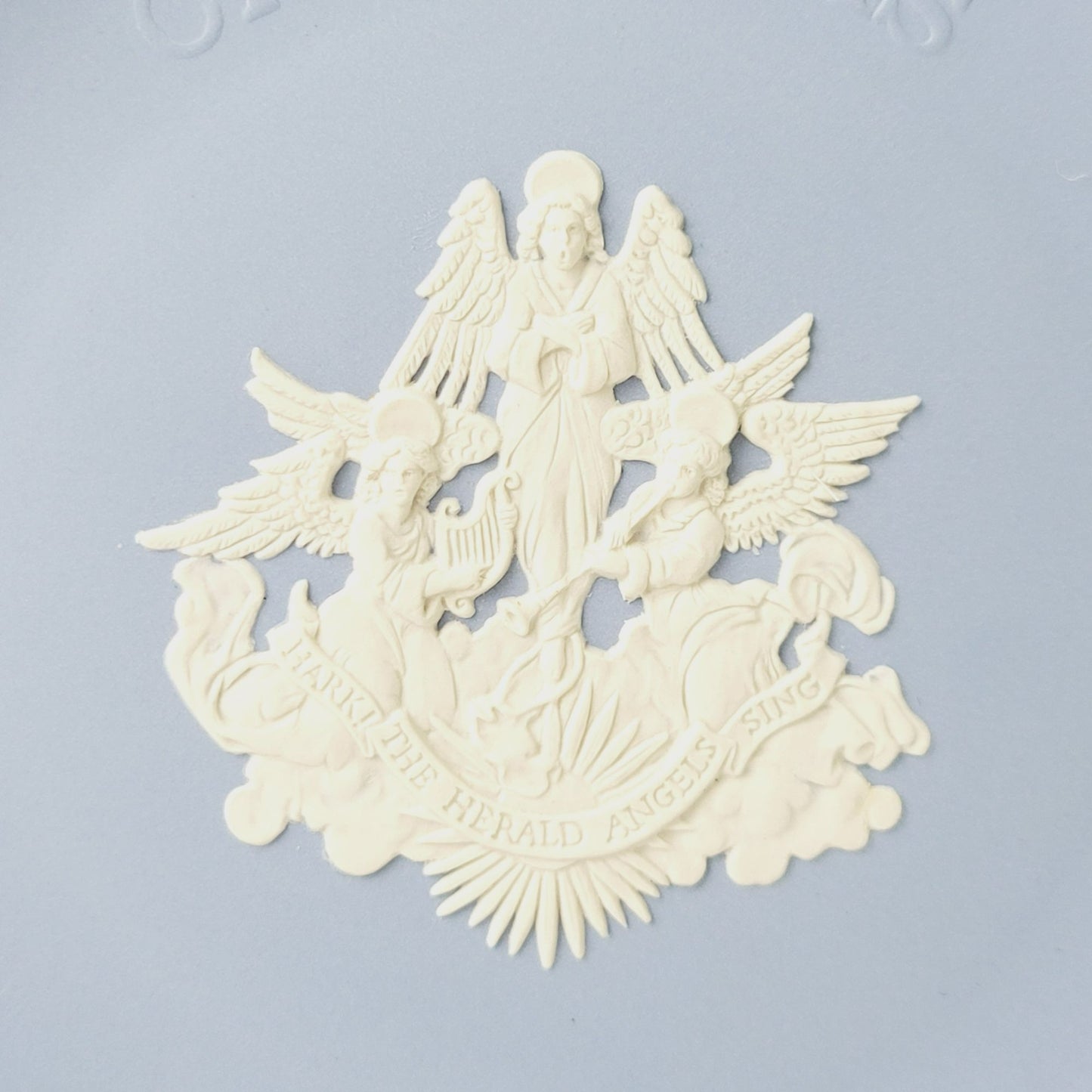 Wedgwood Blue Jasperware Christmas Plate 1991, Hark the Herald Angels Sing