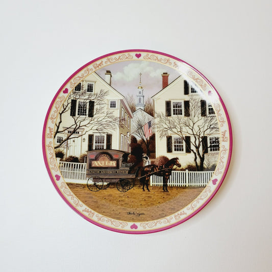 Vintage Bradford Exchange Folk Art Style Plate, Hometown Memories Plate Charles Wysocki's Farewell Kiss for Mrs. Jacob Amherst Dove, c.1994