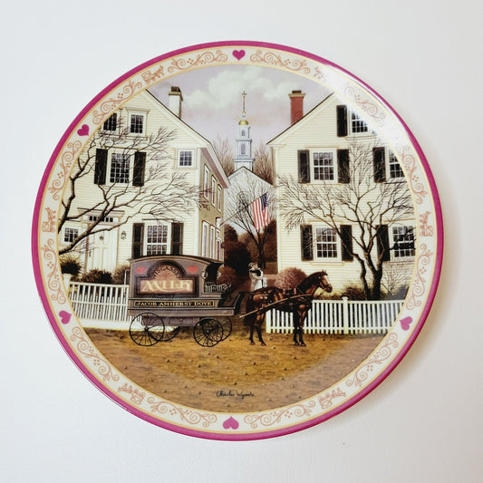 Vintage Bradford Exchange Folk Art Style Plate, Hometown Memories Plate Charles Wysocki's Farewell Kiss for Mrs. Jacob Amherst Dove, c.1994