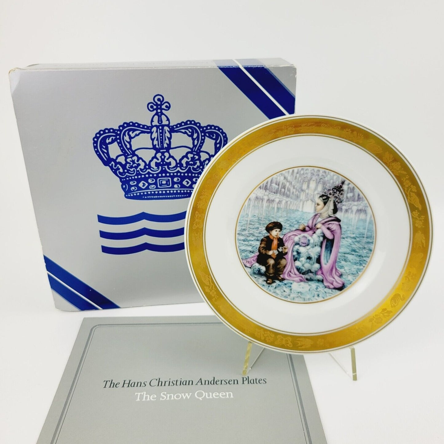 Royal Copenhagen The Snow Queen Hans Christian Andersen Fairy Tale Story Plate, Gold Trim with Etched Design, c.1975-76 Denmark
