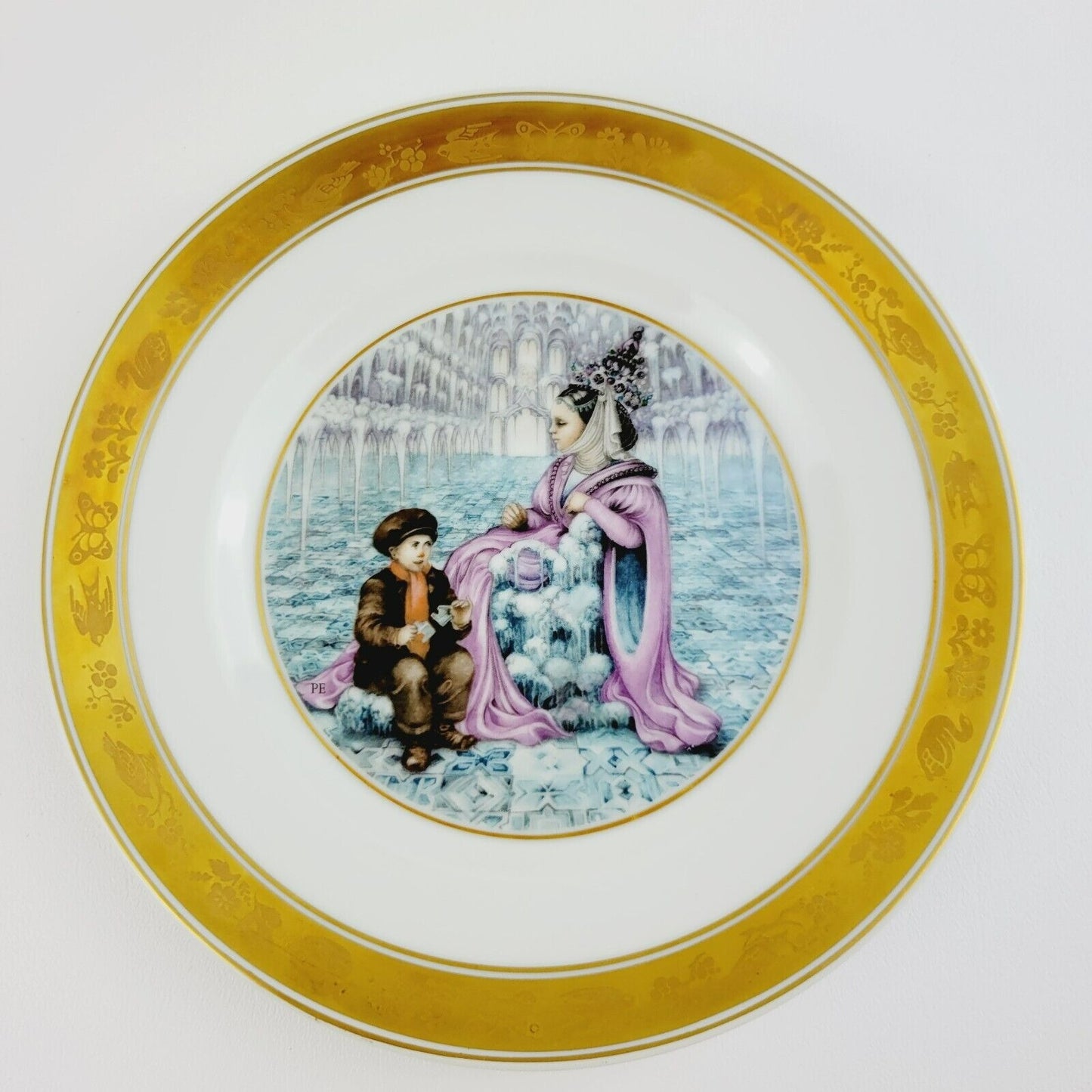 Royal Copenhagen The Snow Queen Hans Christian Andersen Fairy Tale Story Plate, Gold Trim with Etched Design, c.1975-76 Denmark
