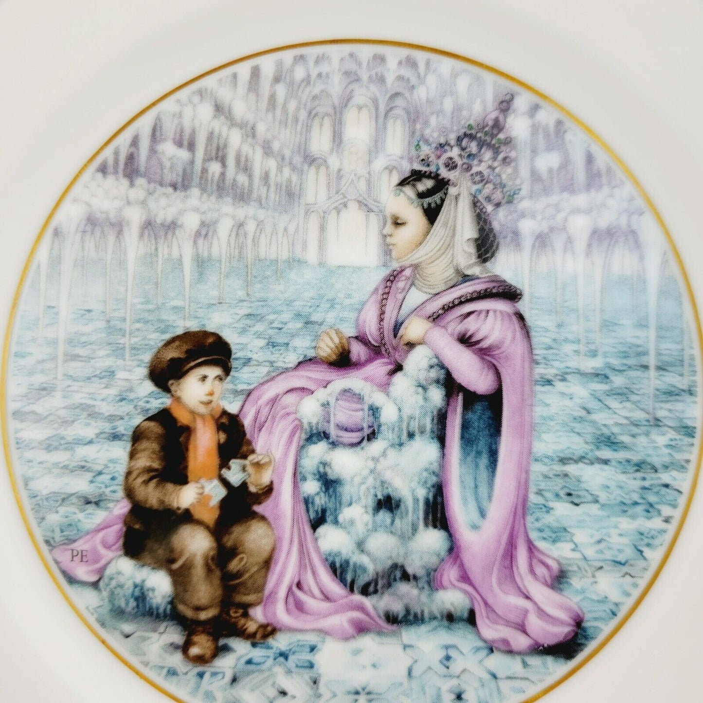 Royal Copenhagen The Snow Queen Hans Christian Andersen Fairy Tale Story Plate, Gold Trim with Etched Design, c.1975-76 Denmark