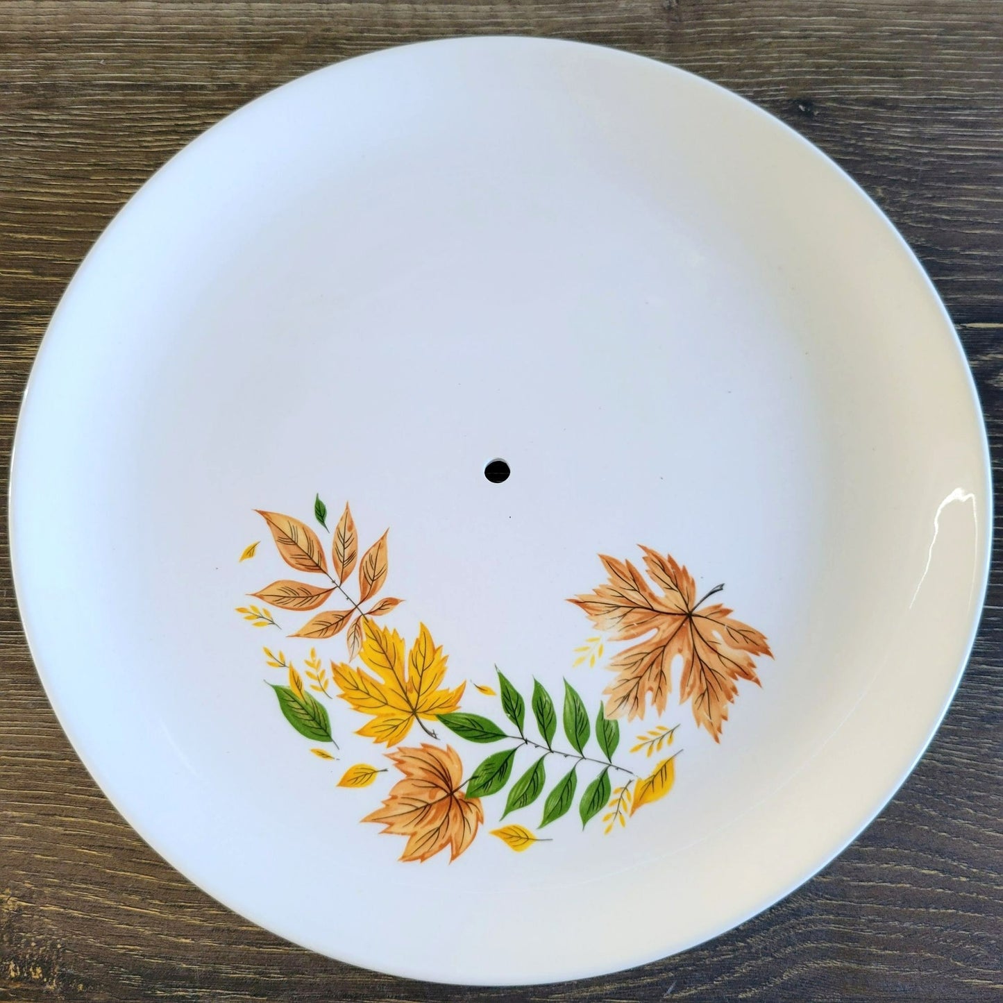 Mismatched 2 Tiered Dessert Stand, Made from Indiana Glass & Salem Autumn Leaves Plate