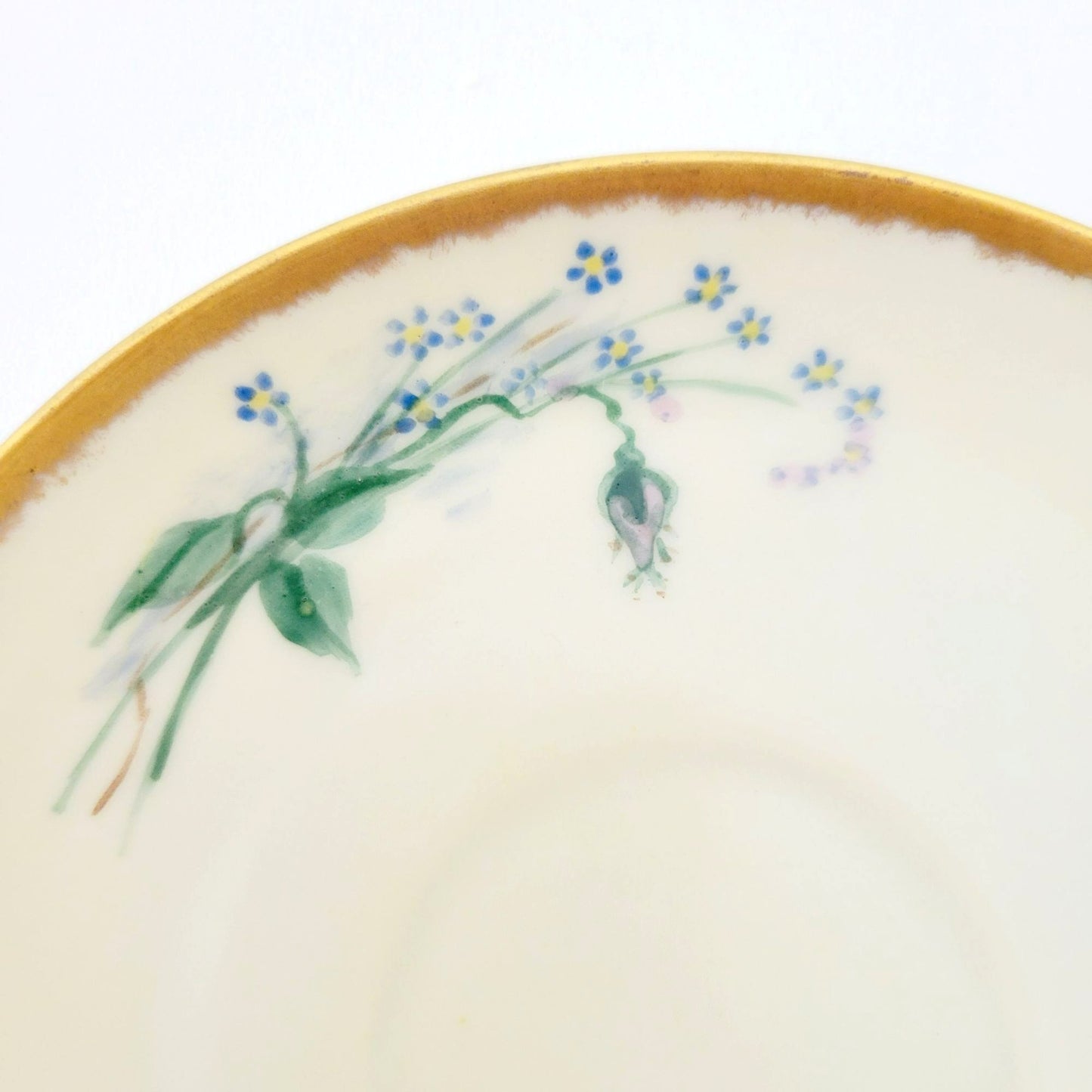 Antique Johann Haviland Waldershof Floral Demitasse Cup & Saucer, Heavy Gold Trim, Hand Painted Pink and Blue Floral, c.1907-24 Germany