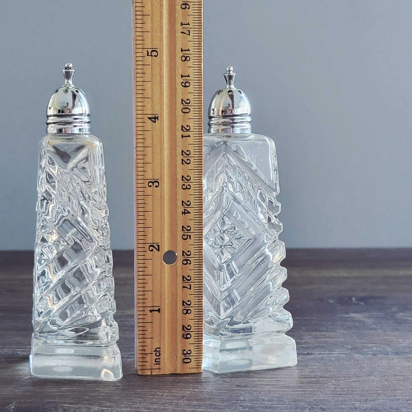 Cut Crystal Salt & Pepper Shakers & Metal Lids, Made in Japan