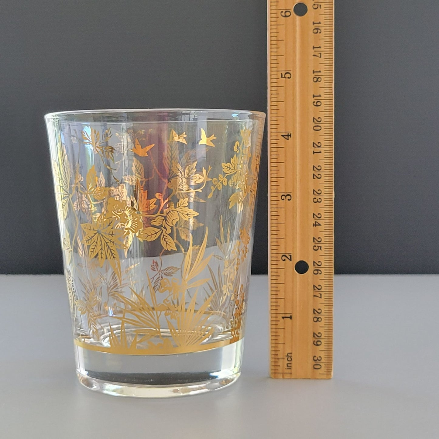 MCM Double Old Fashioned Cocktail Tumbler, Set of 2, by William Meier, 22k Gold Foil, c.1950s USA