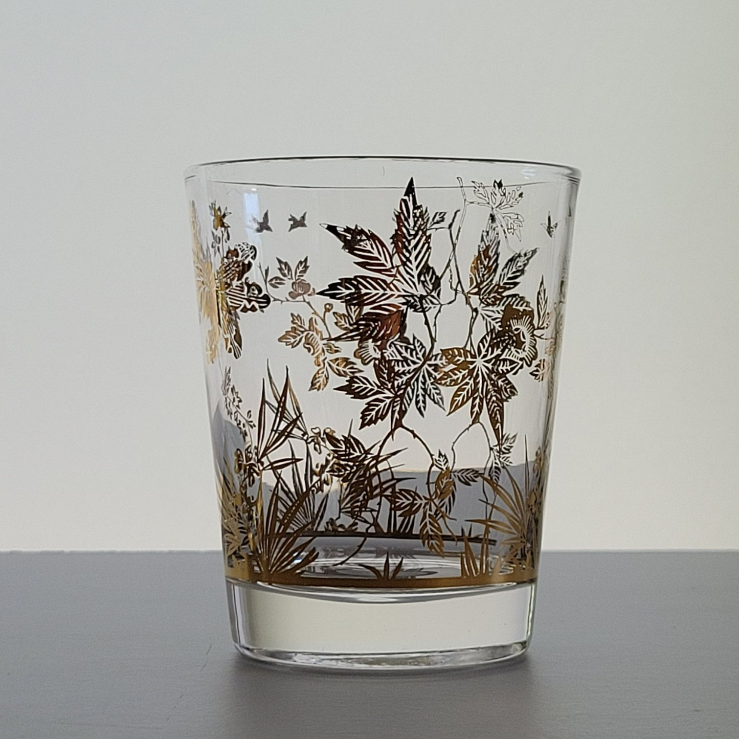 MCM Double Old Fashioned Cocktail Tumbler, Set of 2, by William Meier, 22k Gold Foil, c.1950s USA
