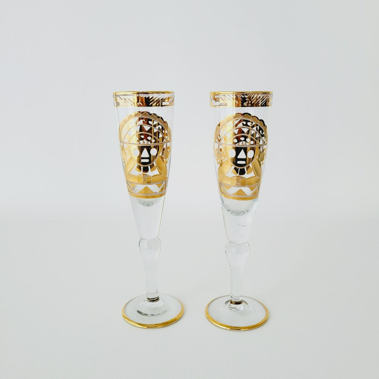 Artesania Tabuisa 14k Gold Encrusted Inca Sun God Champagne Flute Set of 2