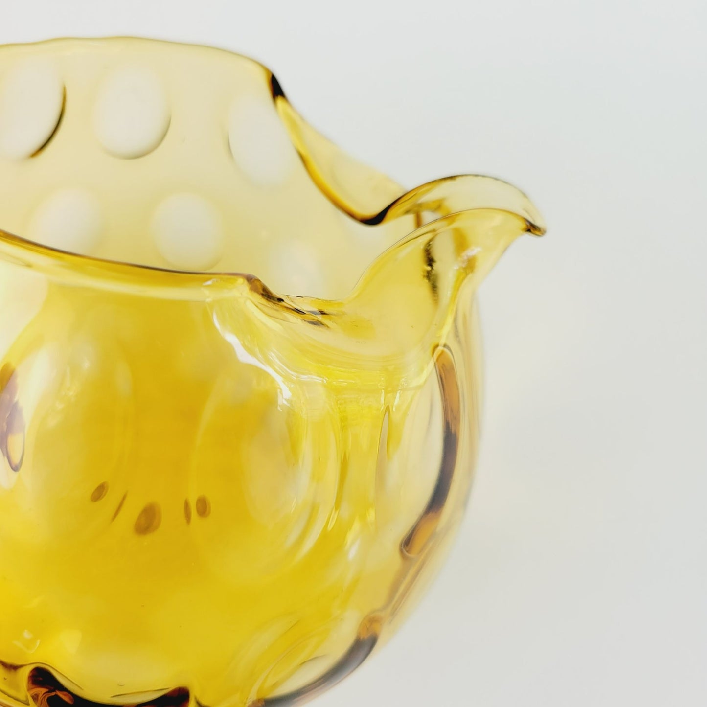 Hand Blown Italian Glass Pitcher & 5 Juice Glasses, Amber Optic Dot & Twisted Handle