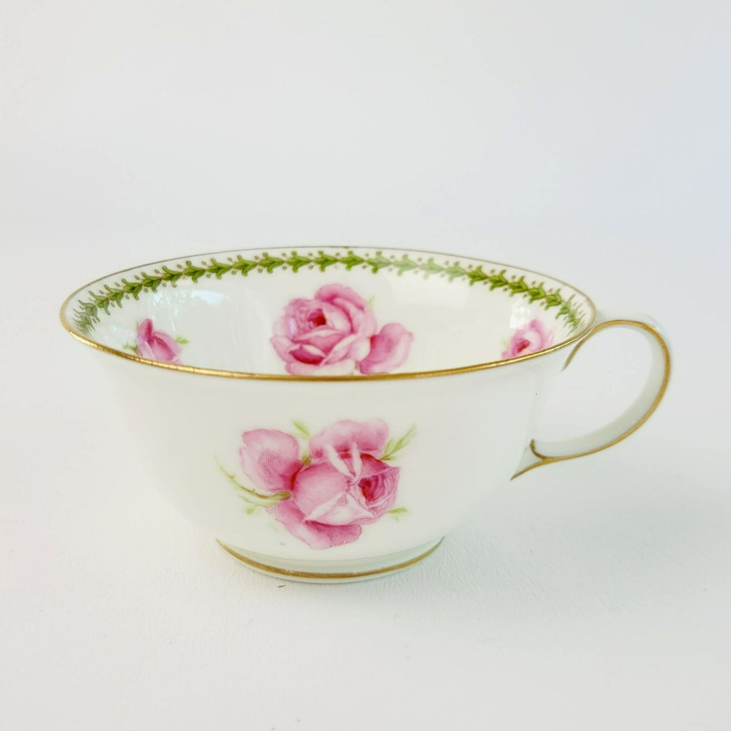 Aynsley Pink Rose Teacup & Saucer, Imported by Ovington Bros New York, c.1910-20, Made in England