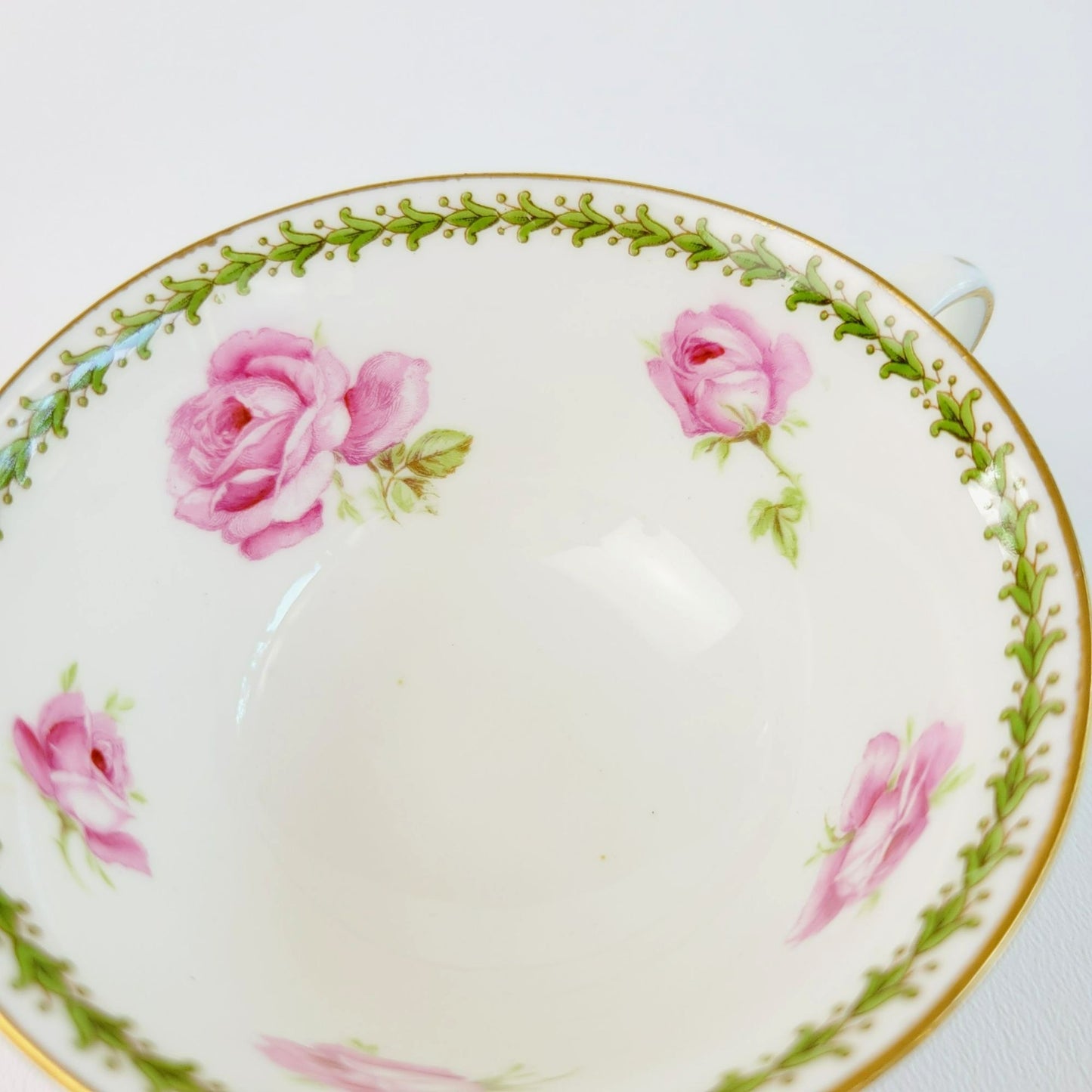 Aynsley Pink Rose Teacup & Saucer, Imported by Ovington Bros New York, c.1910-20, Made in England