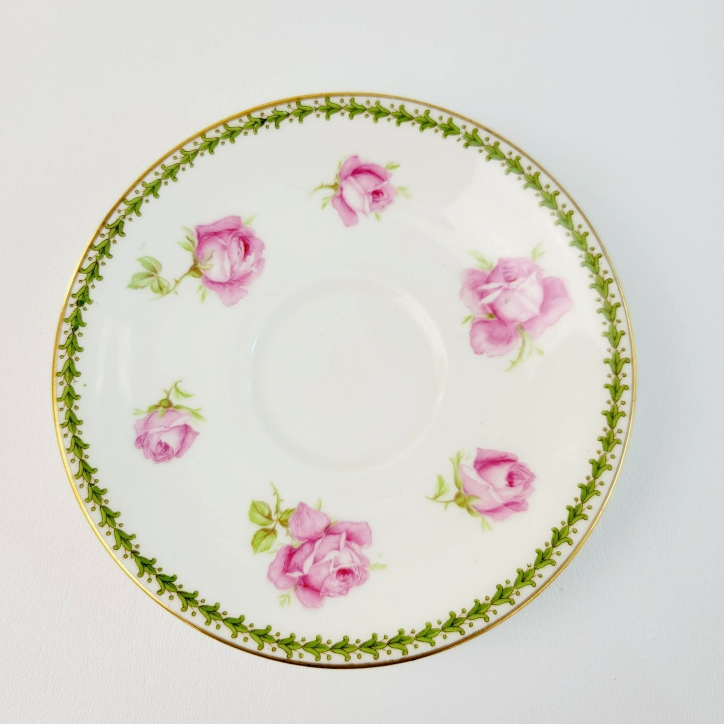 Aynsley Pink Rose Teacup & Saucer, Imported by Ovington Bros New York, c.1910-20, Made in England