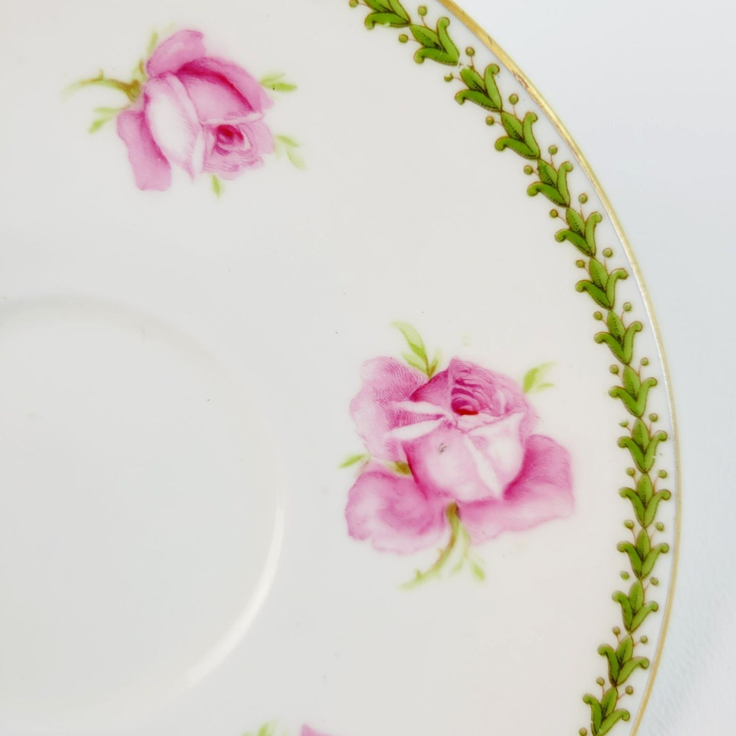 Aynsley Pink Rose Teacup & Saucer, Imported by Ovington Bros New York, c.1910-20, Made in England