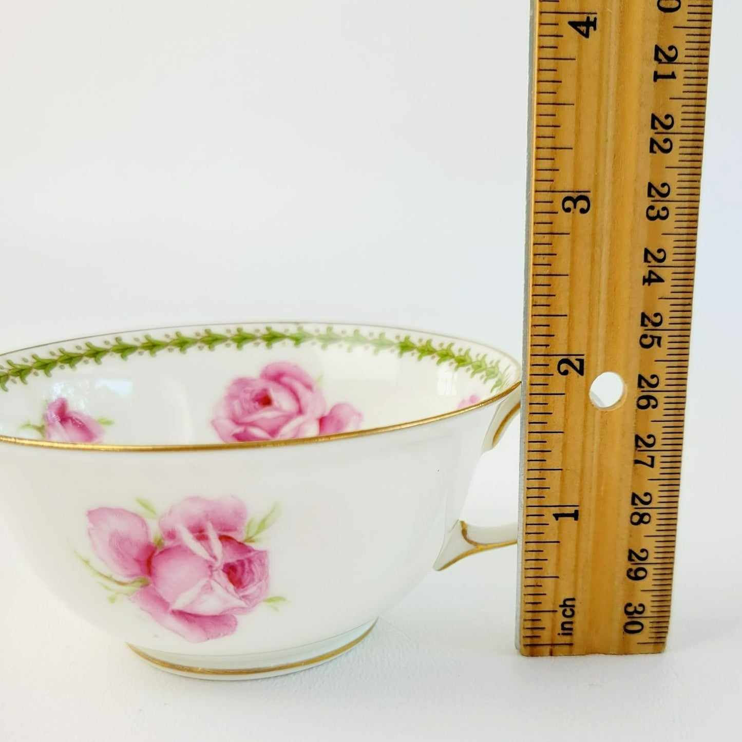 Aynsley Pink Rose Teacup & Saucer, Imported by Ovington Bros New York, c.1910-20, Made in England
