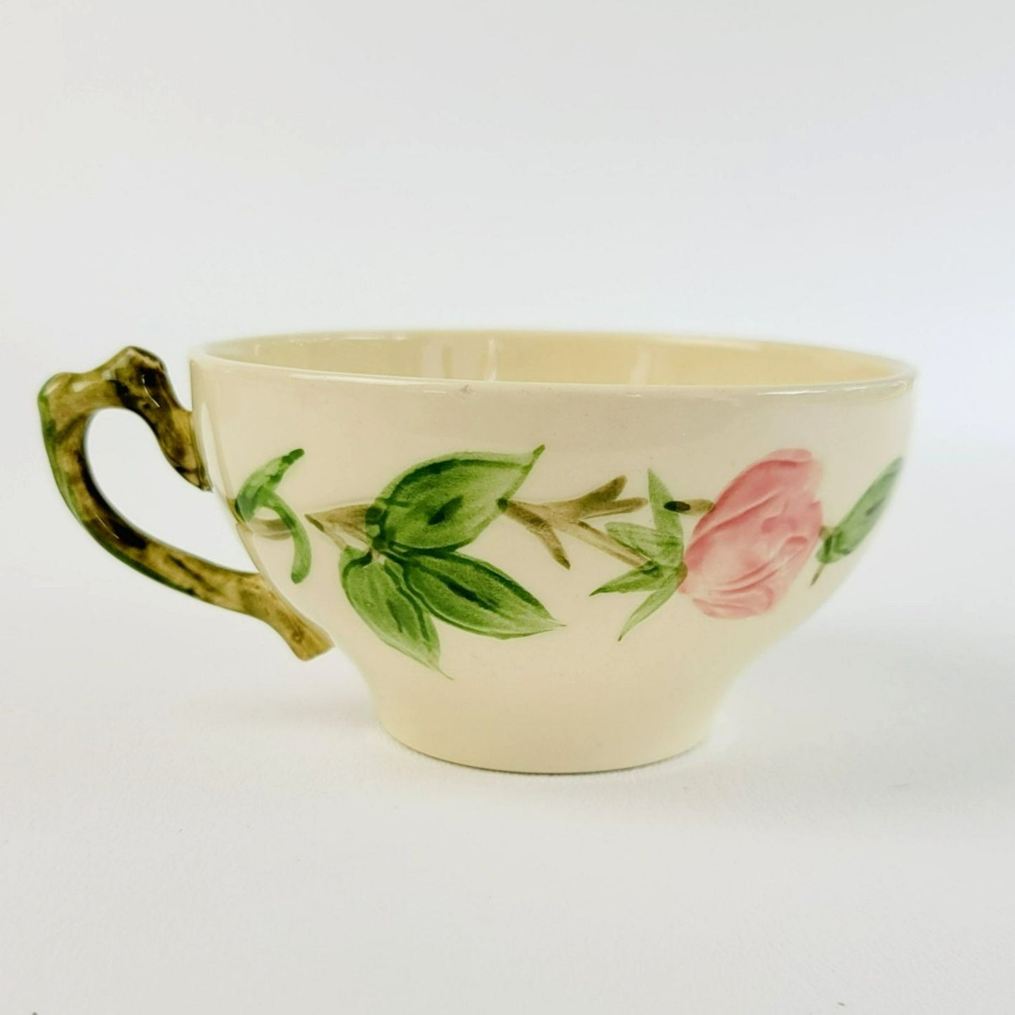 Franciscan Desert Rose Cup & Saucer, 2 Sets, Hand Painted & Embossed Pink Floral, c.1940-47 USA