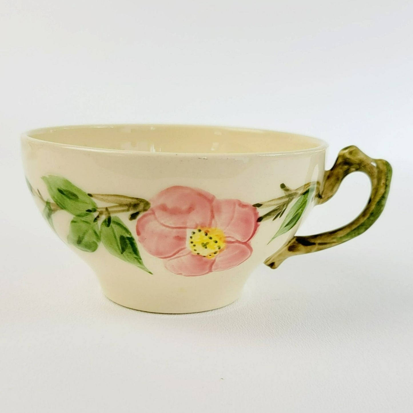 Franciscan Desert Rose Cup & Saucer, 2 Sets, Hand Painted & Embossed Pink Floral, c.1940-47 USA