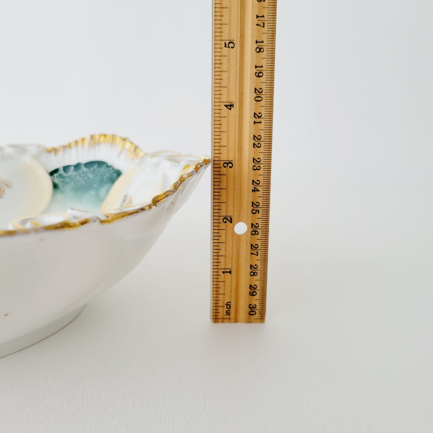 Antique RS Prussia Porcelain Floral Bowl c.1870-1918, Teal with Pink & Red Peonies & Gold Grape Accent