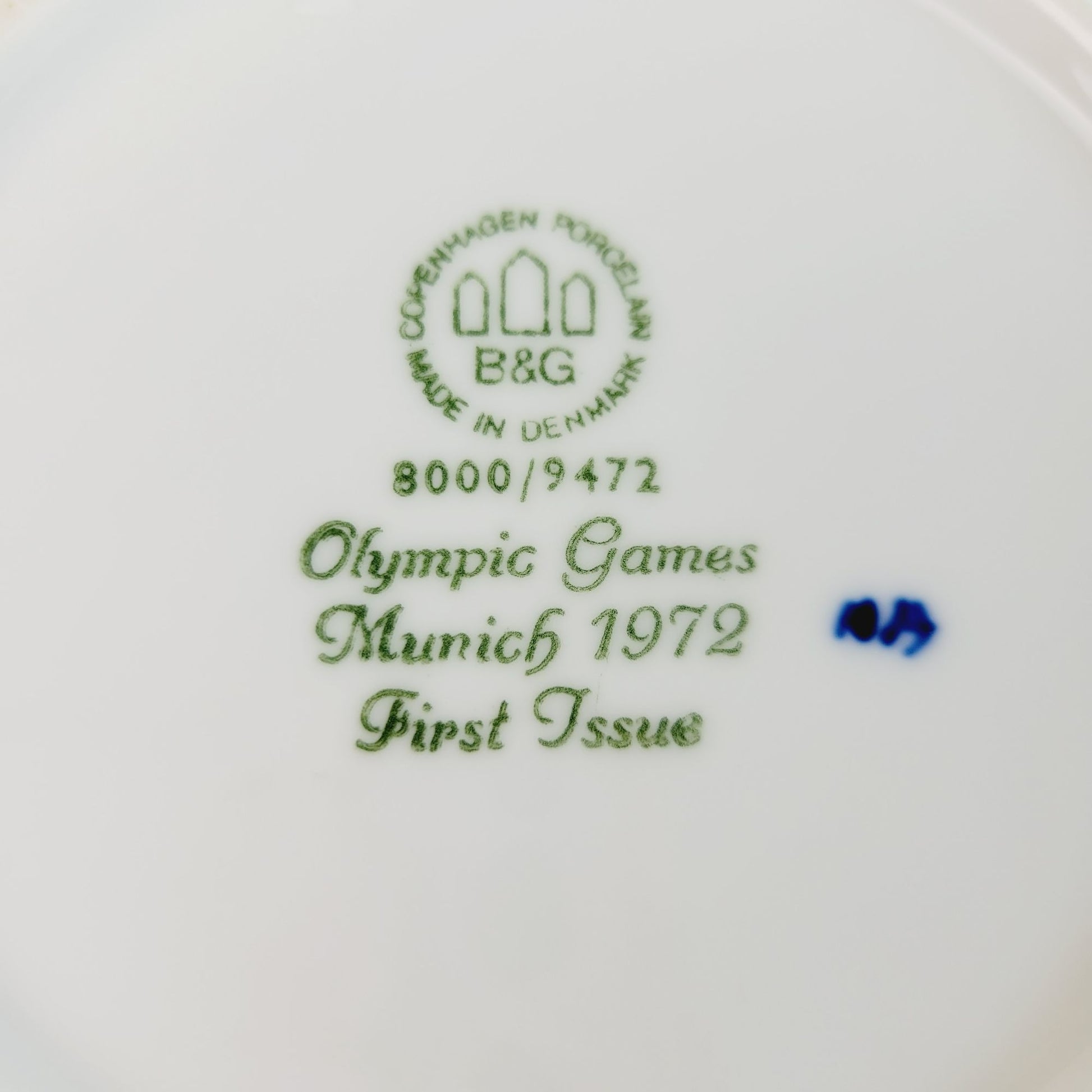 Ceramic plate with Olympic Games Munich 1972 branding and issue number.