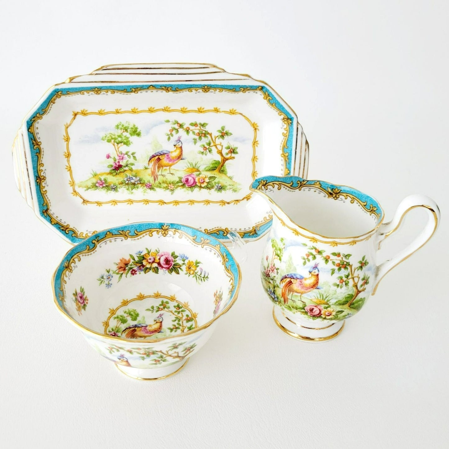 Royal Albert Chelsea Bird Demitasse Creamer, Sugar Bowl & Tray Set