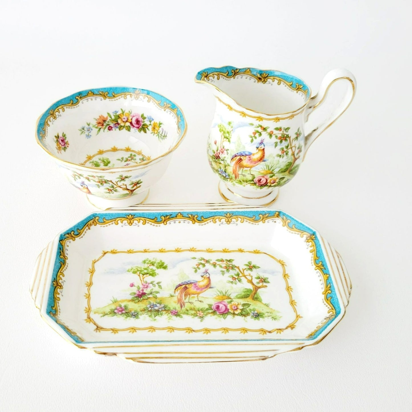 Royal Albert Chelsea Bird Demitasse Creamer, Sugar Bowl & Tray Set