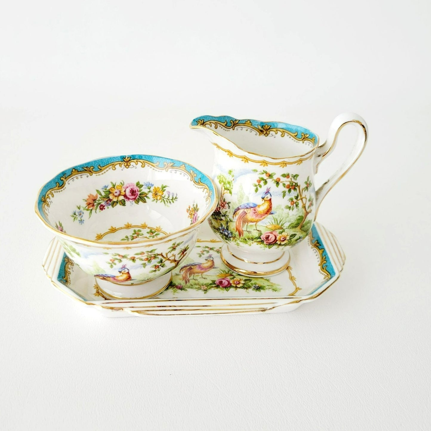 Royal Albert Chelsea Bird Demitasse Creamer, Sugar Bowl & Tray Set