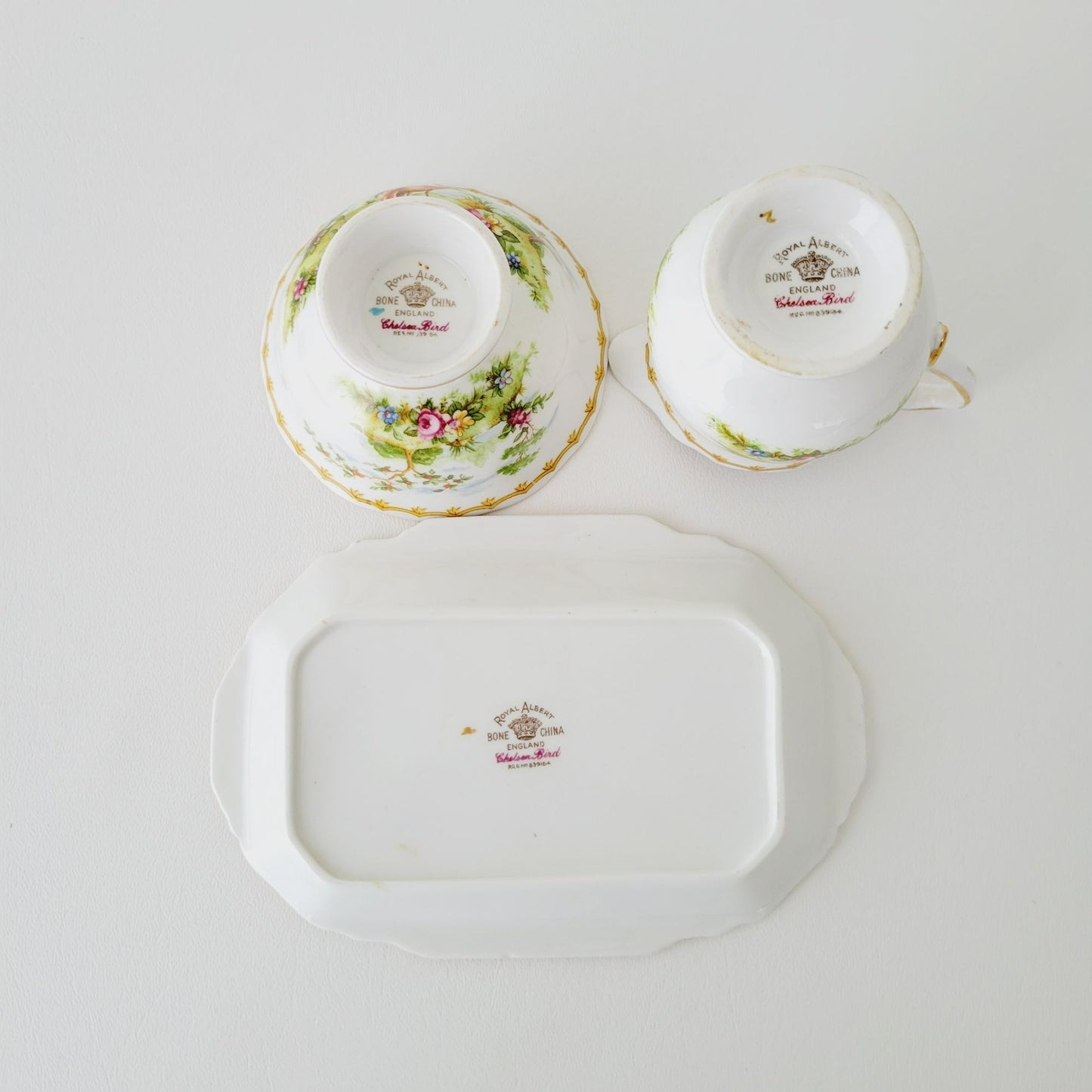Royal Albert Chelsea Bird Demitasse Creamer, Sugar Bowl & Tray Set
