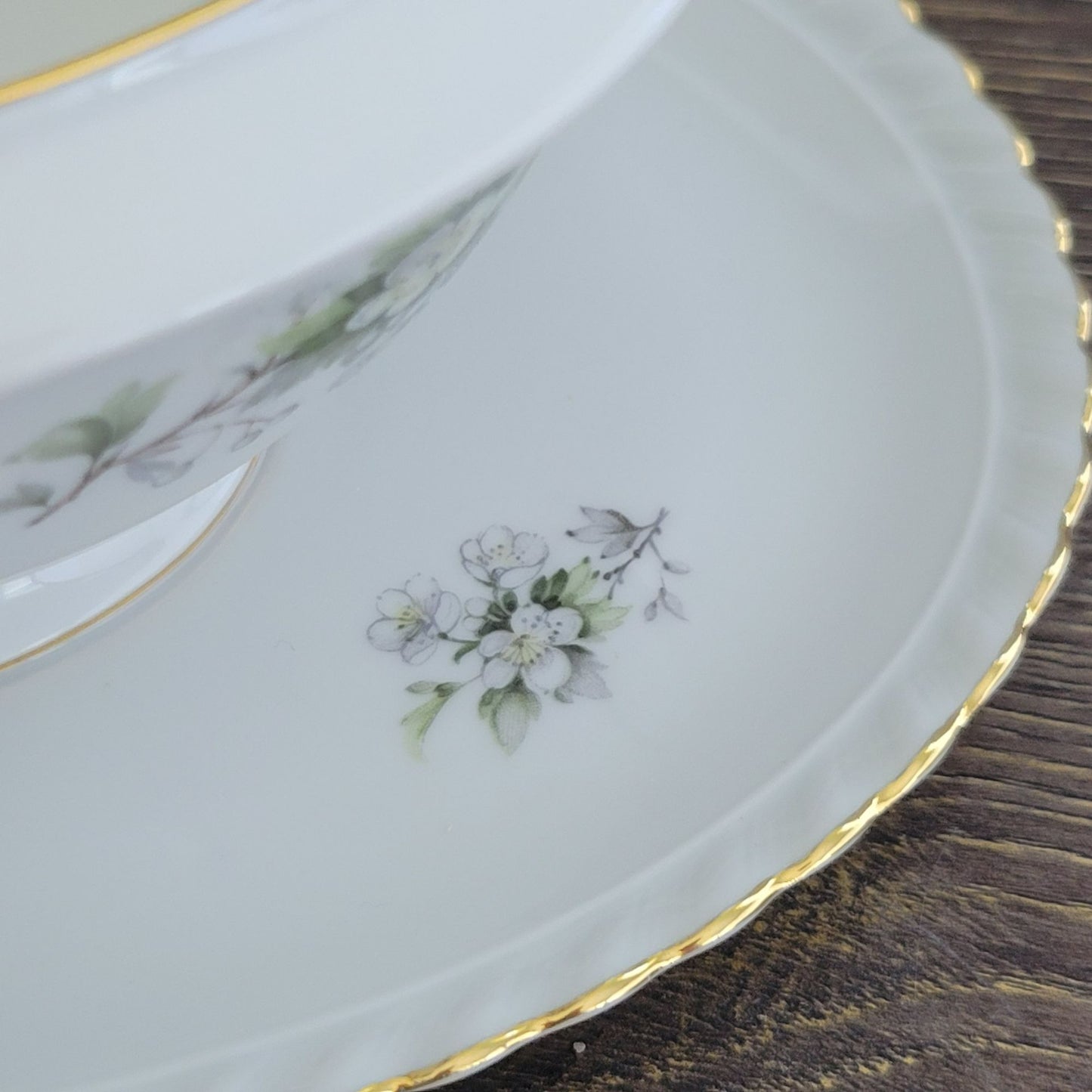 Franconia K&A Krautheim Hawthorn Gravy Boat & Underplate, Gadroon Border, c.1964-75 Germany