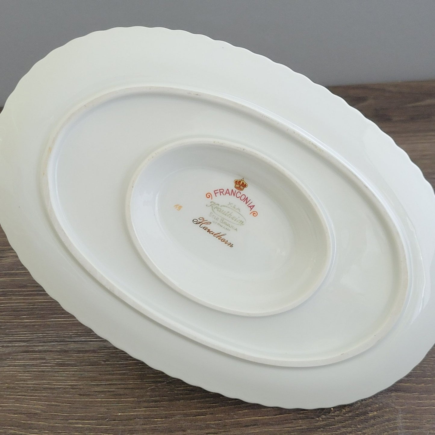 Franconia K&A Krautheim Hawthorn Gravy Boat & Underplate, Gadroon Border, c.1964-75 Germany