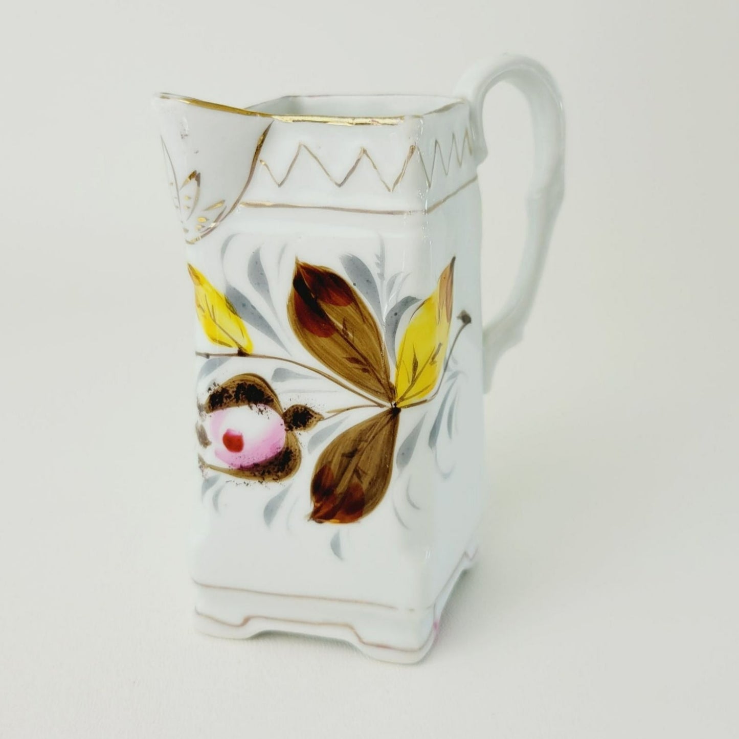 Hand-Painted Small Square Floral Porcelain Pitcher