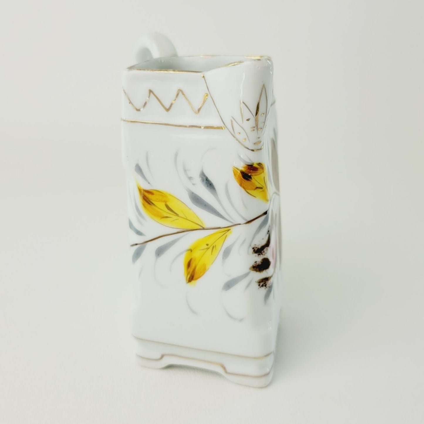 Hand-Painted Small Square Floral Porcelain Pitcher