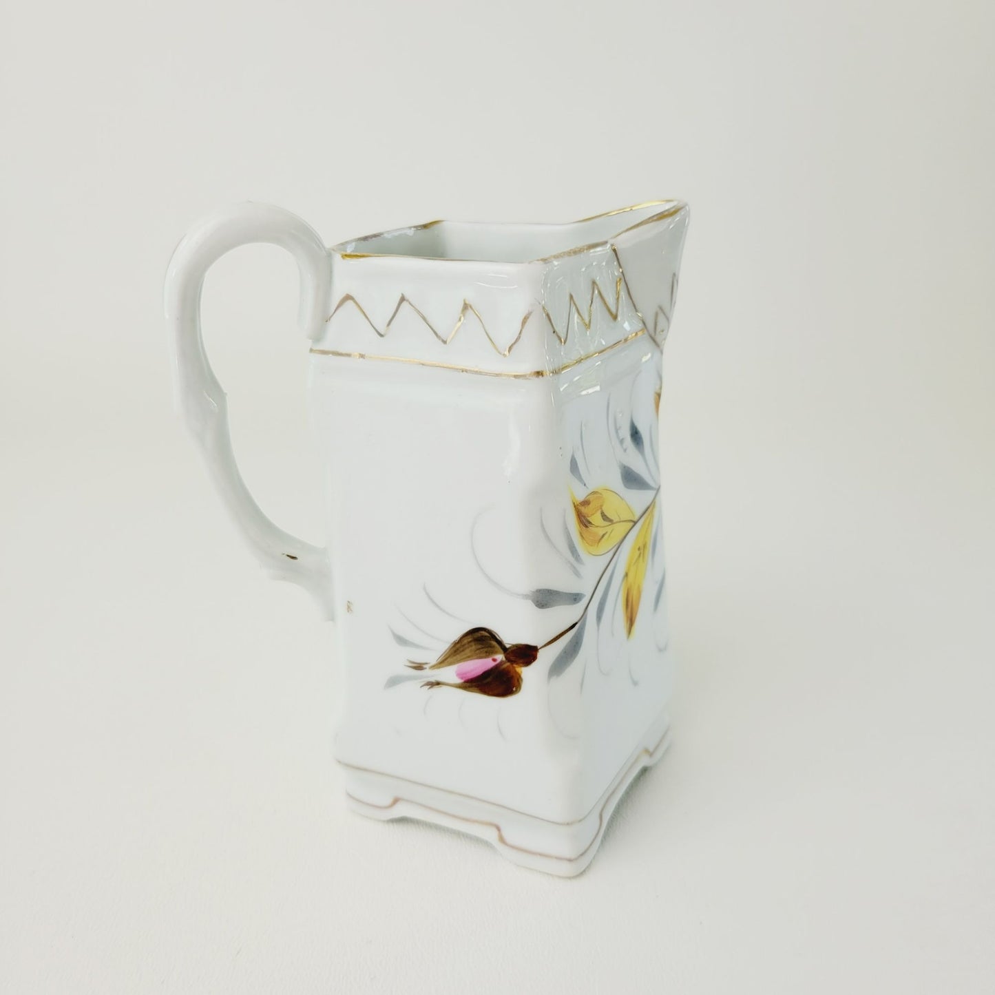 Hand-Painted Small Square Floral Porcelain Pitcher