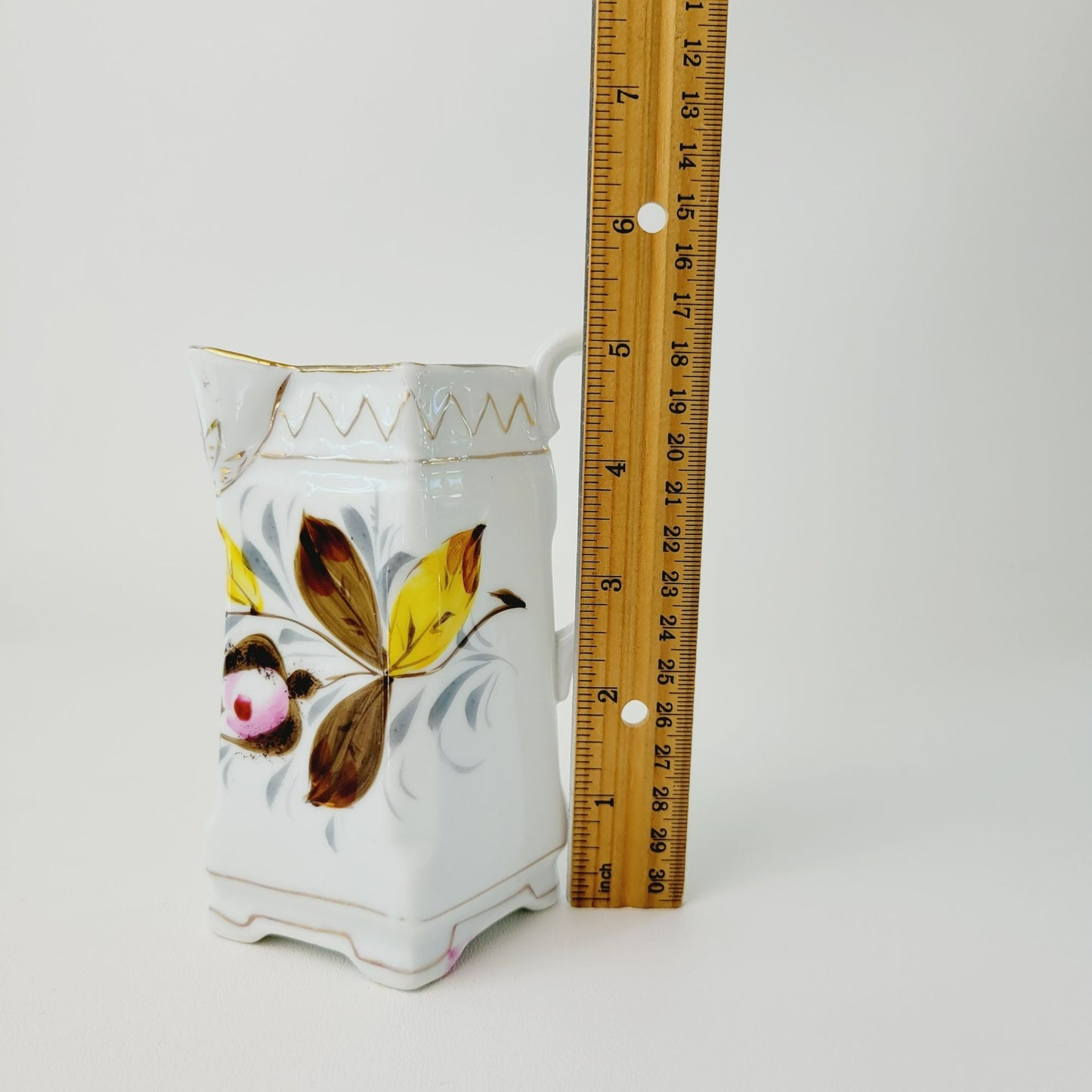 Hand-Painted Small Square Floral Porcelain Pitcher