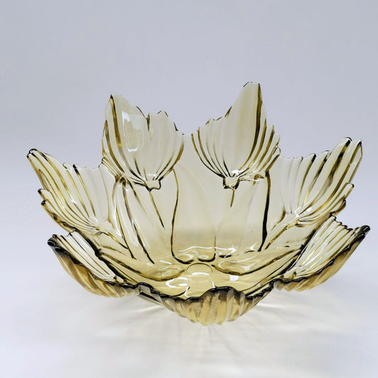 MCM Art Glass Centerpiece Bowl, Lotus & Leaf