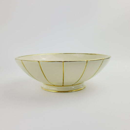 Rare Vintage TEPECO Cream & Gold Stripe Centerpiece Bowl, Trenton Potteries Co