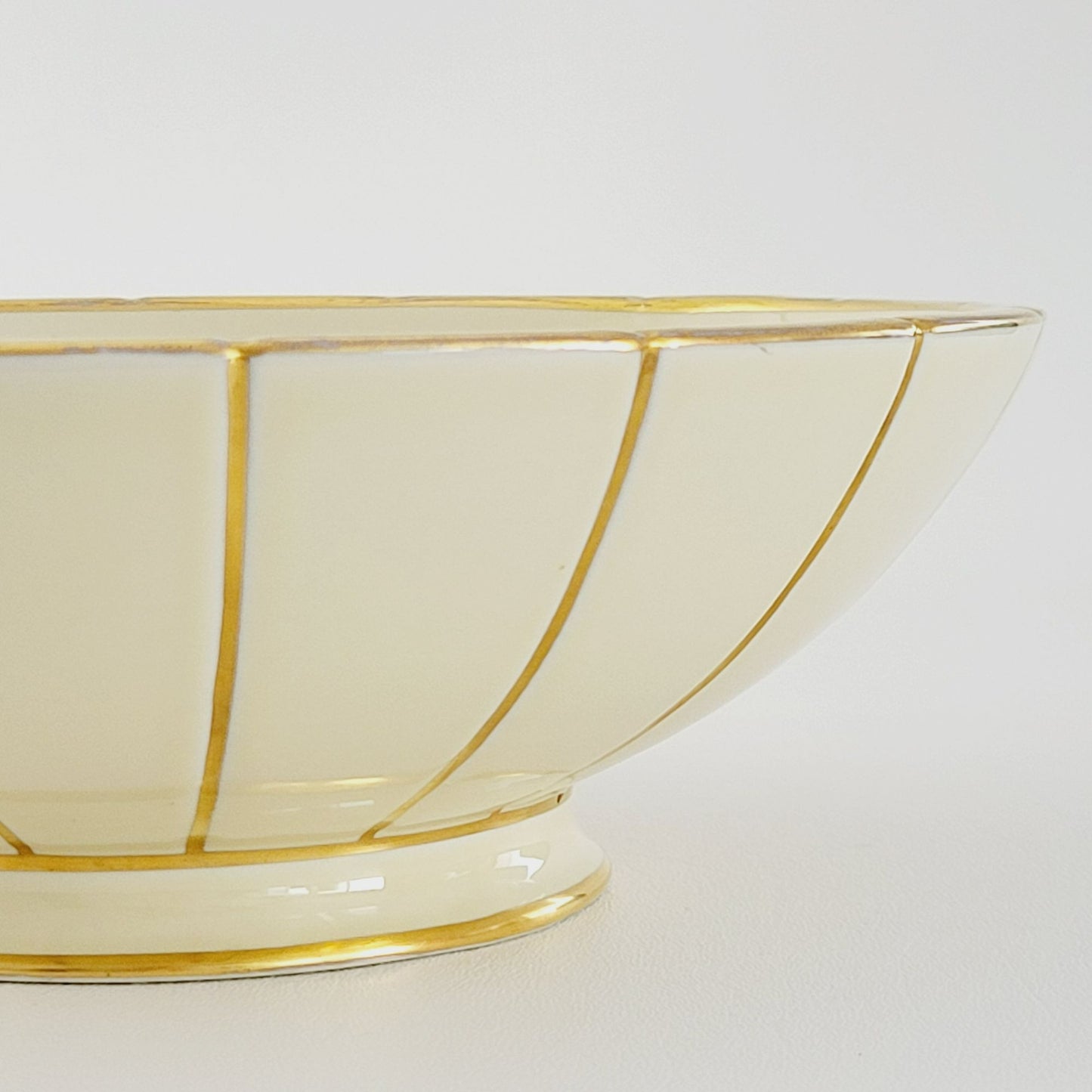 Rare Vintage TEPECO Cream & Gold Stripe Centerpiece Bowl, Trenton Potteries Co