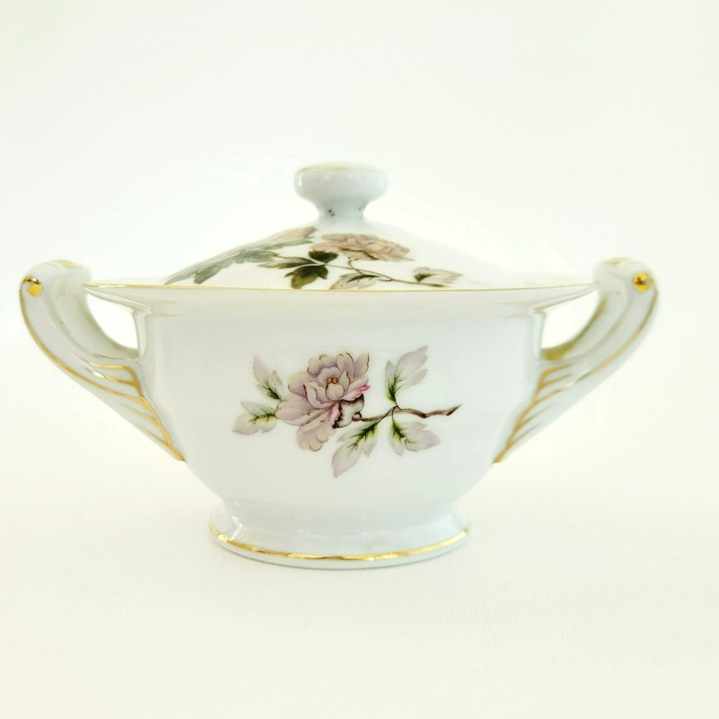 Peony Creamer & Sugar Bowl by Se Yei, c.1958 Japan, Lavender Pink & Green Floral