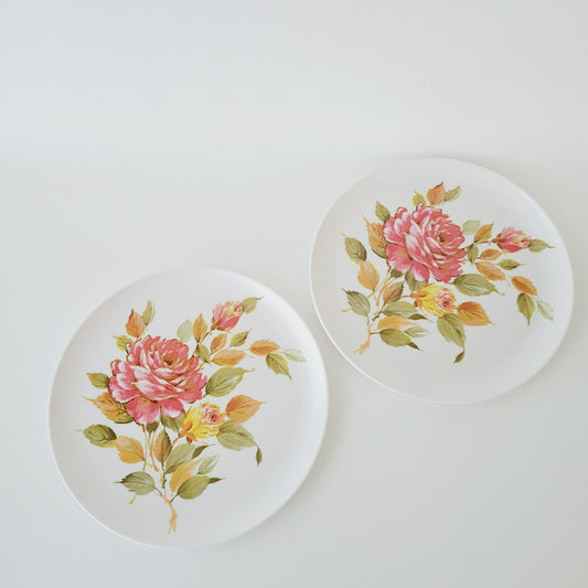 Red Floral Melamine Melmac Luncheon Plate, Set of 2