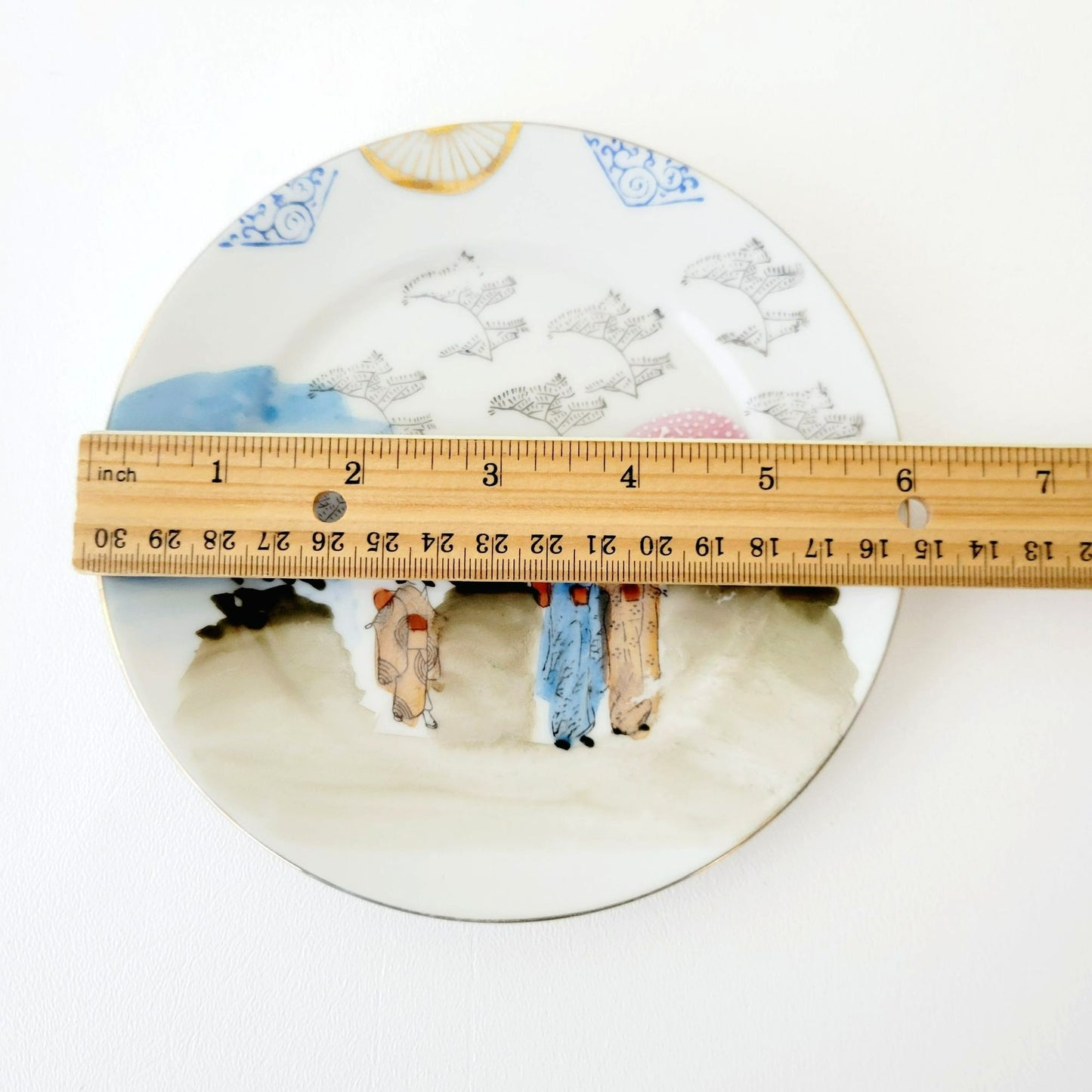Japanese Kutani Geisha Girls Teacup, Saucer & Plates, Set of 4, Hand Painted Porcelain