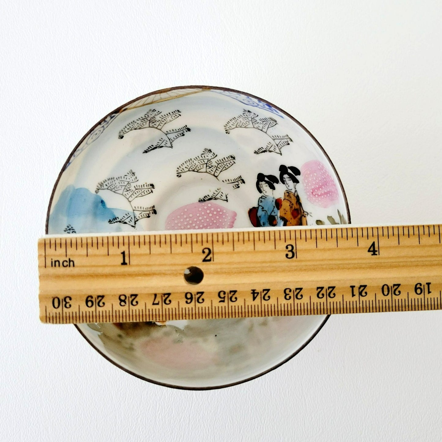Japanese Kutani Geisha Girls Teacup, Saucer & Plates, Set of 4, Hand Painted Porcelain