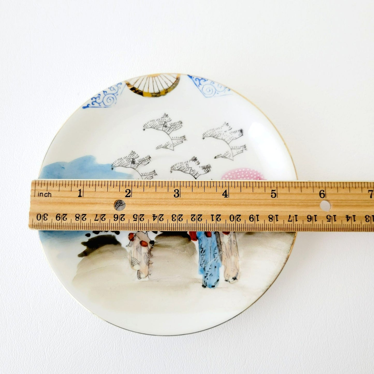 Japanese Kutani Geisha Girls Teacup, Saucer & Plates, Set of 4, Hand Painted Porcelain